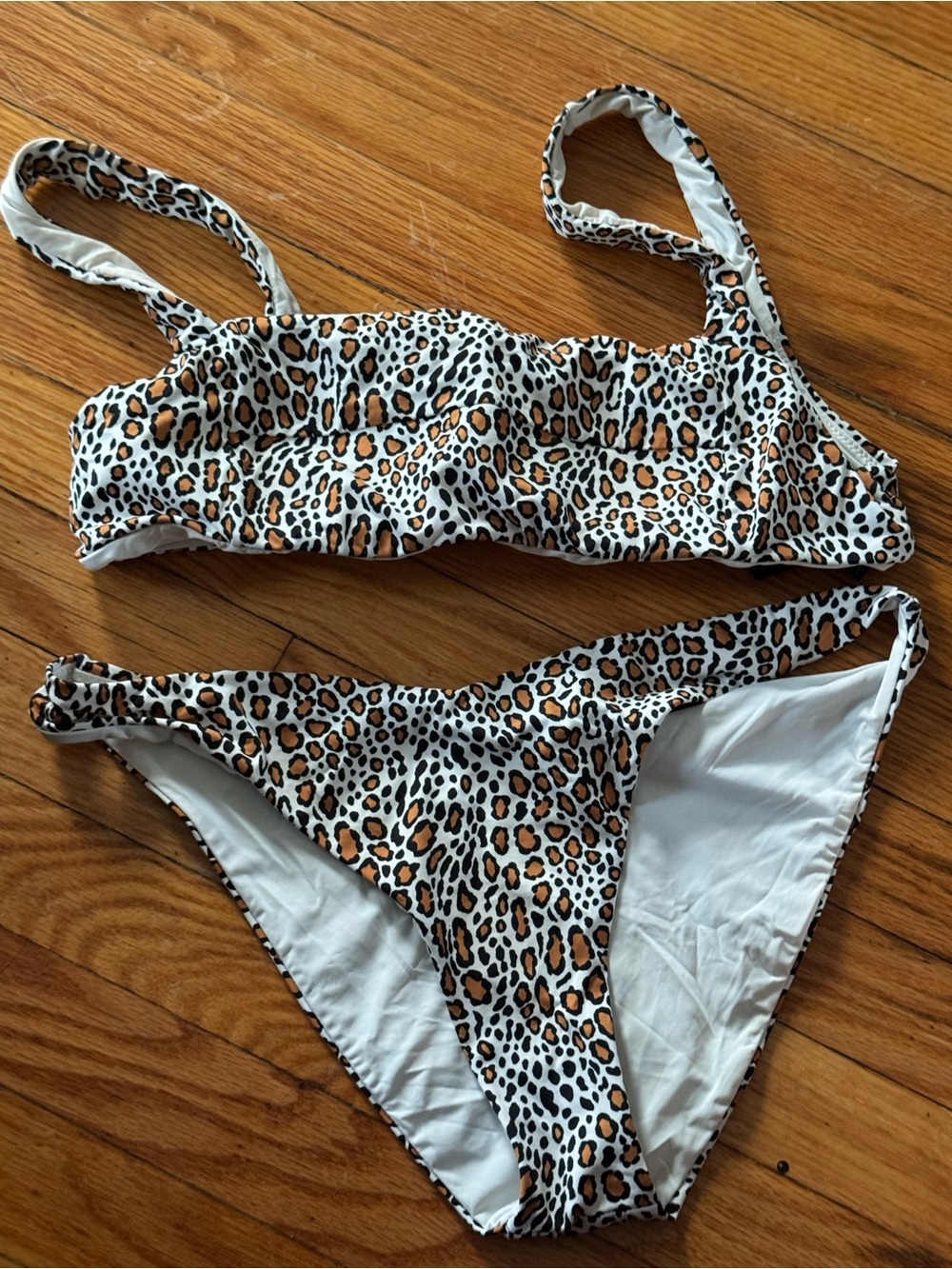 Aqua Leopard Print Bikini Set in White and Brown Large